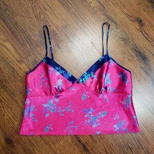 Frederick's of Hollywood Satin Pink Floral Cropped Cami Size Large